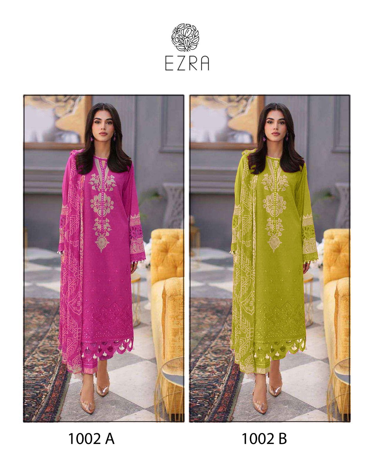 Ezra 1002 AB Cotton Embroidery Pakistani Suits Wholesale Price In Surat